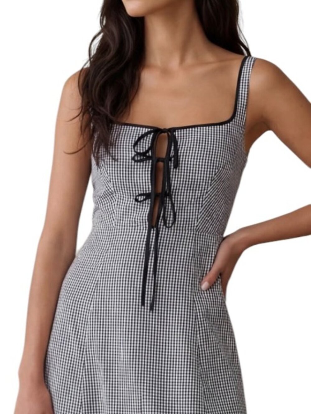O.P.T. Babette Gingham Tie Front Cotton Midi Dress NWT Size 4